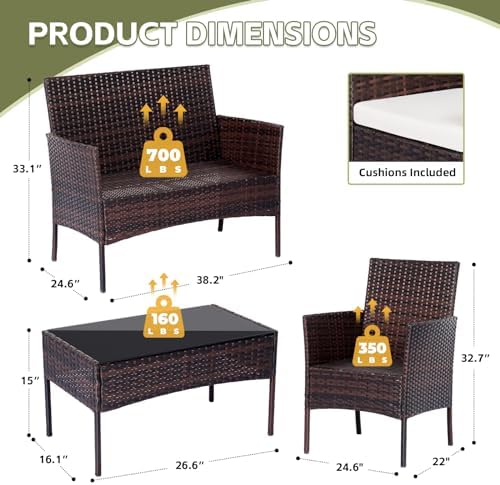 Patio Furniture Set 4 Pieces, Outdoor Rattan Furniture - Image 2