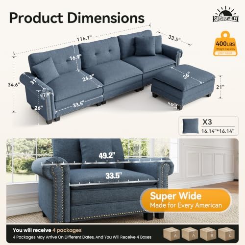 SUNSHINE VALLEY 116" Oversized Modular Sectional Couch L Shaped Living Room - Image 2