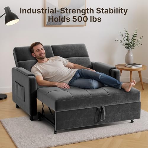 Gizoon Convertible Sofa Bed 3-in-1 Small Loveseat Sleeper Sofa, Velvet Grey - Image 5
