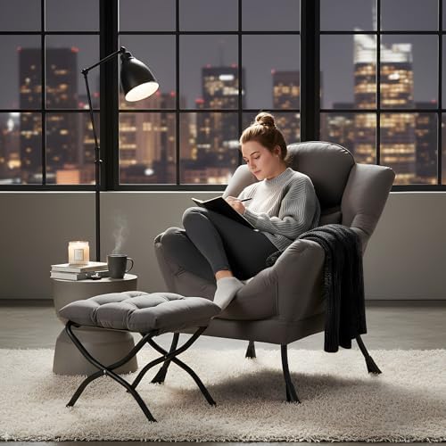 Furlide Lazy Chair with Ottoman, Comfy Fabric Accent Lounge Arm Chair with - Image 4