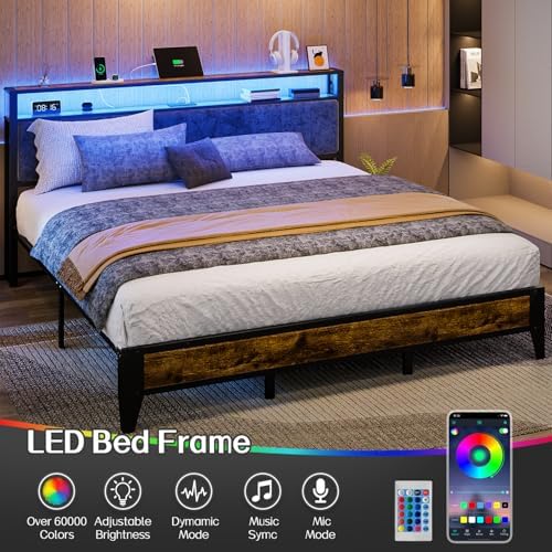 OLEVS King Bed Frame with Headboard, Metal Platform Bed King Size with 2-Tier - Image 3