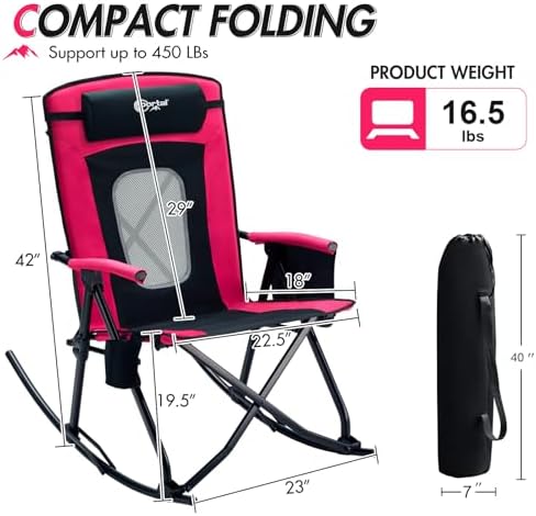 Portal Oversized Folding Rocking Camping Chair Portable 400 lbs Pink - Image 3
