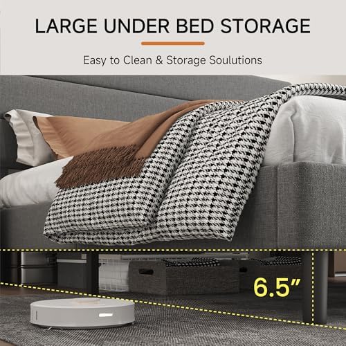 Queen Platform Bed Frame with Adjustable Linen Fabric Upholstered Headboard - Image 6