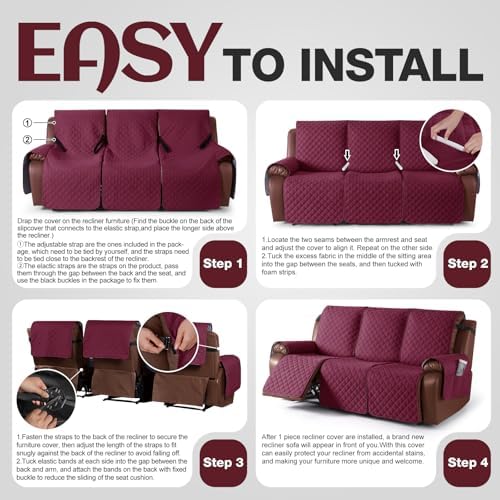 KinCam Waterproof Recliner Sofa Covers Washable, 3 Seater - Image 6