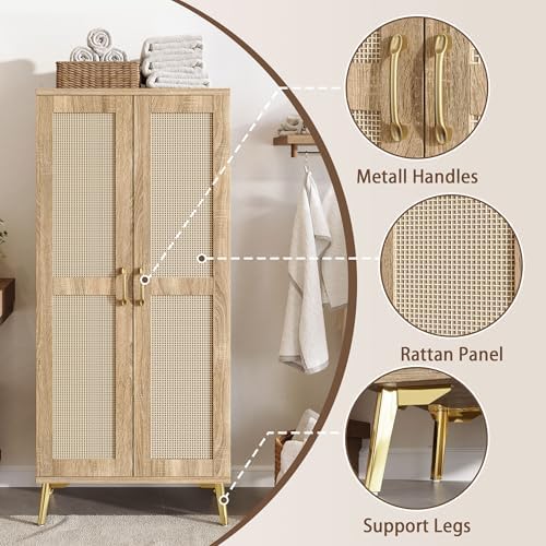 JASIWAY Tall Bathroom Storage Cabinet 57" Rattan Pantry Cabinet - Image 5