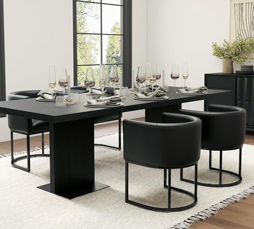 HNY Mid Century Modern Upholstered Barrel Black Dining Chairs - Image 5