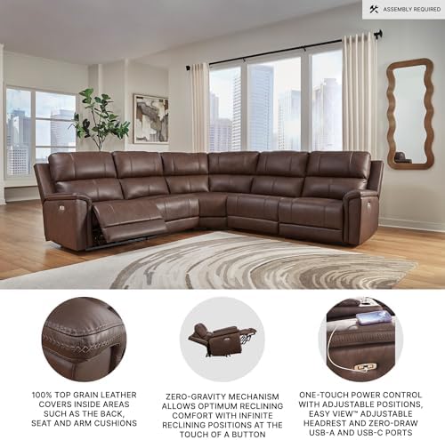 Signature Design by Ashley 5-Piece Leather Power Reclining Sectional - Image 4