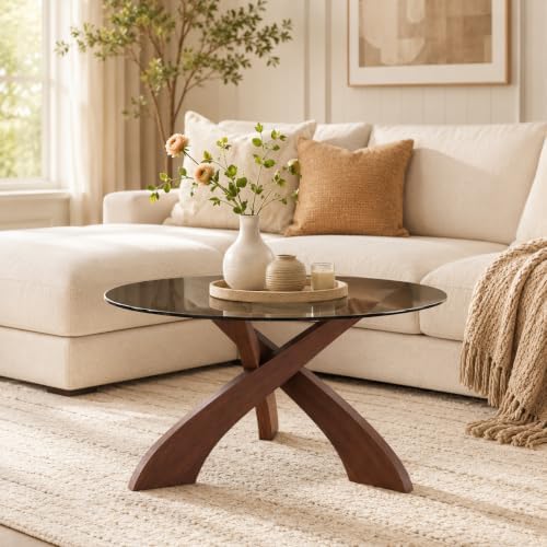 Honyee Glass Coffee Table, 30.7” Round Coffee Table by Honyee