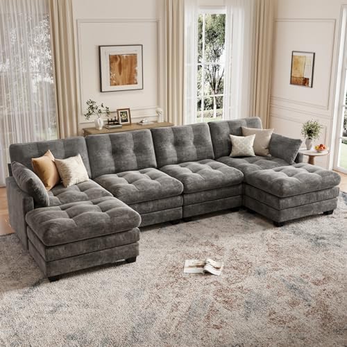 116.5" Modular Sectional Cloud Couch, U Shaped Tufted Sofa by Unknown