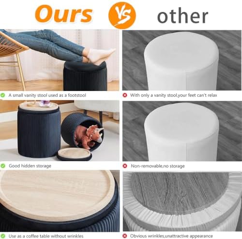 BLEXA Round Storage Ottoman, Velvet Vanity Stool - Image 5