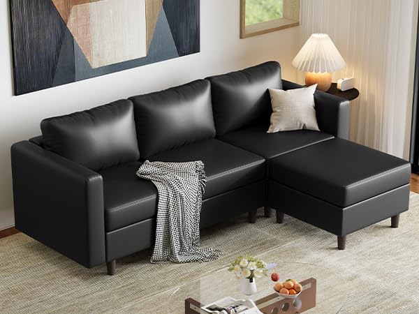 ABCASA Faux Leather Modular Sectional Sofa, 91.5" L Shaped Couch Set by ABCASA