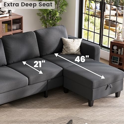 78" Dark Gray L Shaped Sectional Sofa Couch - Image 5