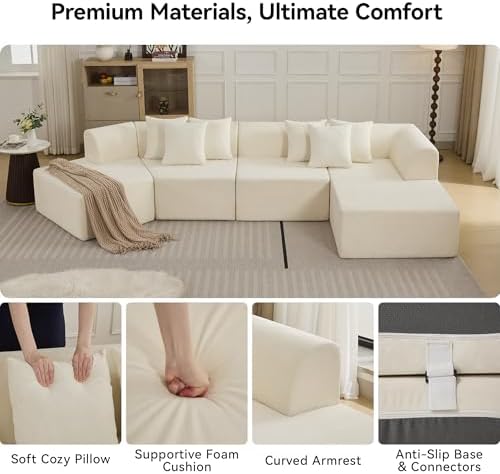 140''Oversized Cloud Velvet Curved Sectional Couch, Boneless Couch - Image 3