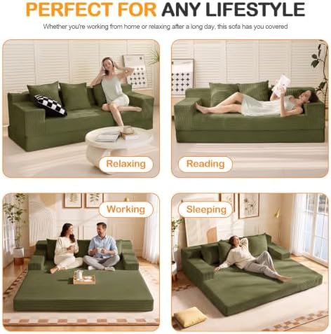 Erament 3 Seater Boneless Couch Sofa Bed, Compression Convertible Futon Floor - Image 5