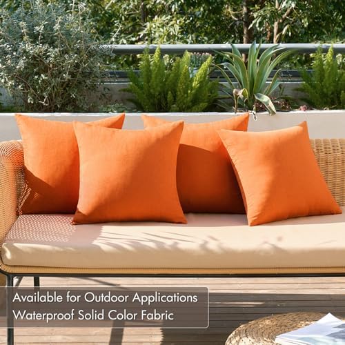 MIULEE Pack of 4 Decorative Outdoor Throw Pillow Covers Linen Waterproof Pillow - Image 3