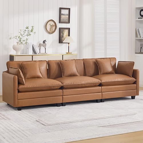 111'' Sectional Cloud Deep Seat Couch, Modern Comfy Leather Modular Sectional - Image 6
