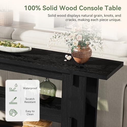 63" Solid Wood Console Table, Modern Sofa Table Behind Couch - Image 5