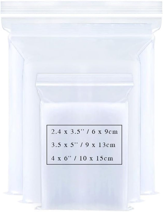 Small Plastic Bags for Jewelry 300pcs 3 Assorted Sizes Clear Zipper Baggies Jewelry Storage Bags 2 Mil for Beads Board Games Pill Travel 2.4 x 3.5/3.5 x 5/4 x 6 Inch (8 Sizes to Choose from)