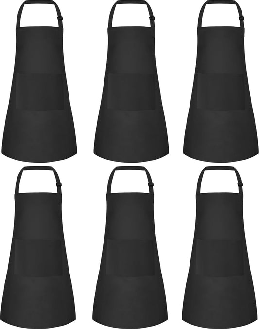 6 Pack Kids Apron bulk with 2 Pockets Adjustable Chef Art Apron Kids Painting Aprons for Cooking Baking Painting Crafting Grilling Activity（Black）