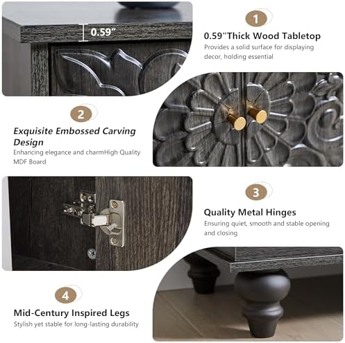 31" Accent Storage Cabinet, Floral Embossed 2 Door Sideboard - Image 5