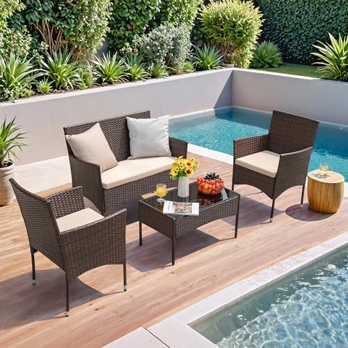 Homall 4 Pieces Outdoor Patio Furniture Set, Rattan Chairs - Image 5