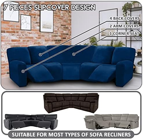 ULTICOR 7-Piece L Shape Sectional Sofa Cover Set, Velvet Stretch - Image 3