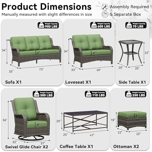 8 Piece Outdoor Wicker Patio Furniture Set, Outdoor Swivel Rocker Patio Chairs - Image 2