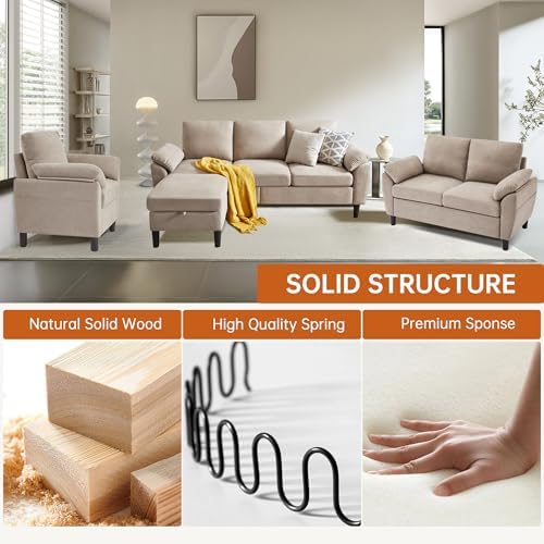 3 Pieces Sectional Sofa Set, 3-Seat L Shaped Couch - Image 3