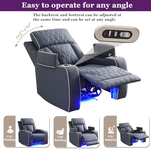 Power Recliner Sofa Set with LED, 3 Pieces Sectional Couch, Sandad Leather - Image 6