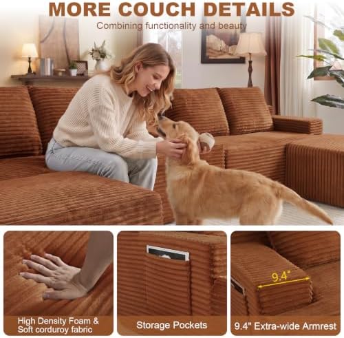 GNIXUU 140.6" Orange Boneless Cloud Sectional Couches - Image 6