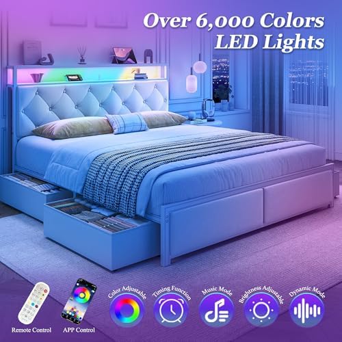 Queen Bed Frame with 4 Storage Drawers, Metal Platform Bed Frame Queen Size - Image 4