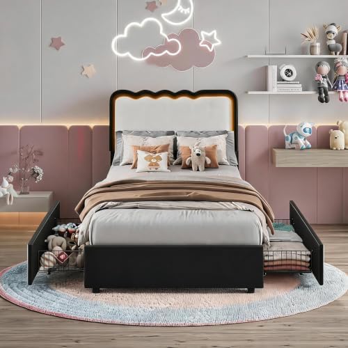 IDEALHOUSE Twin LED Bed, 2 Drawer Trundle by IDEALHOUSE