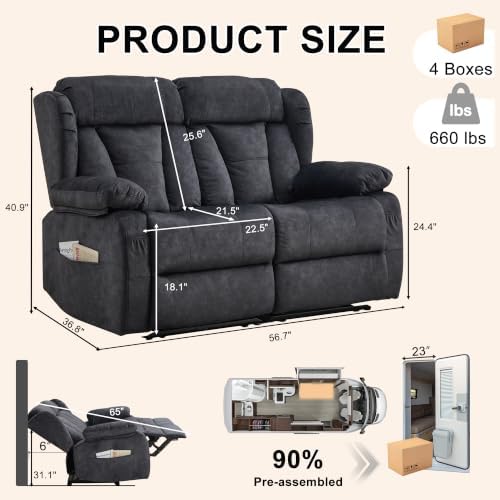 56.7" Reclining Loveseat Sofa, RV Loveseat Recliner Couch - Image 3