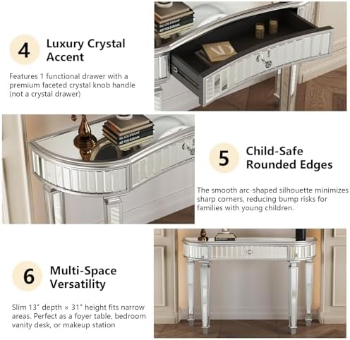 Silver Mirrored Console Table, Modern Luxury Entryway Vanity Desk Mirrored - Image 5