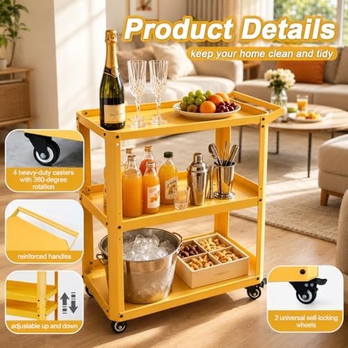 3 Tier Metal Utility Rolling Cart - Image 4