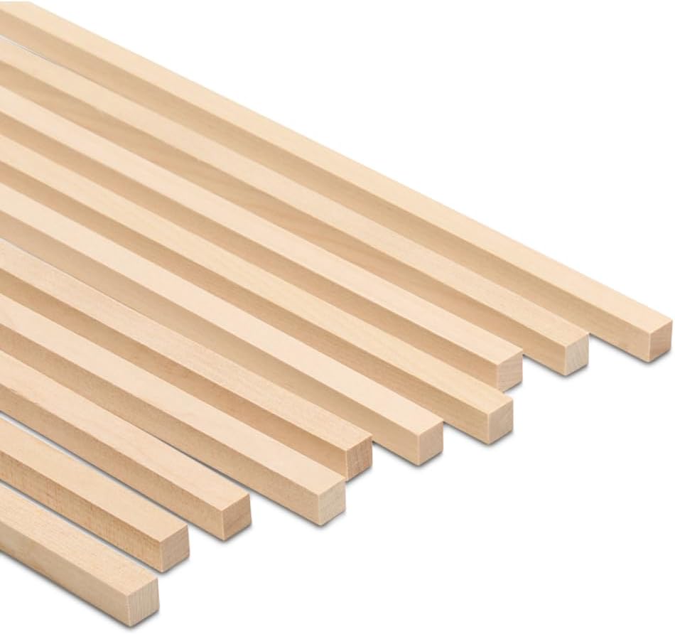 DIY Wooden Square Dowel Rod 3/8-inch x 24 Pack of 10 Hobby Wood Sticks for Crafts, Wood Trim & Architecture Model Making, by Woodpeckers