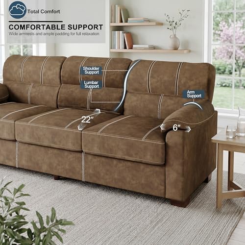 Ribilake 80 Inch Brown Faux Leather Sofa Couch - Image 5
