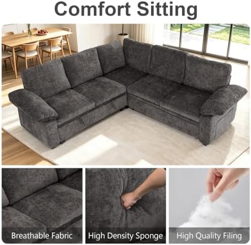 85'' Modular Sectional Sleeper Sofa, L Shape Pull Out Sofa Bed - Image 6