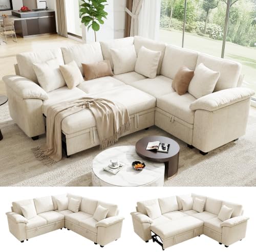Sectional Sleeper Sofa with Pull Out Bed, Convertible Cloud Couch Bed, Modular by WorthFurni
