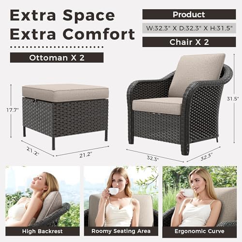4 Piece Patio Furniture Set, Wicker Outdoor Conversation Set - Image 2