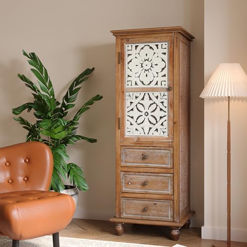 LKTART Solid Wood Tall Accent StorageCabinet, Narrow Carved Sideboard Buffet - Image 6