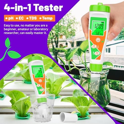 pH Meter for Water Hydroponics Nutrient 4 in 1 Digital EC pH TDS Temp Meter for - Image 2