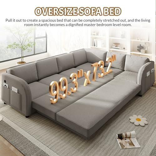King Size Sleeper Sofas Convertible Couches, Oversized 6-Seat Sectional Sofa - Image 5
