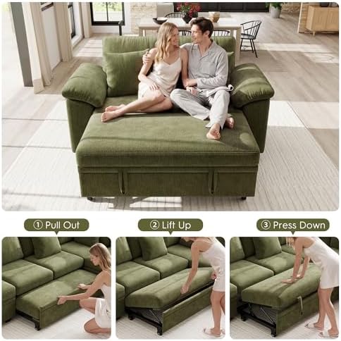Ihanherry 61" Loveseat Sleeper Sofa, 2-in-1 Pull Out Couch Bed - Image 4