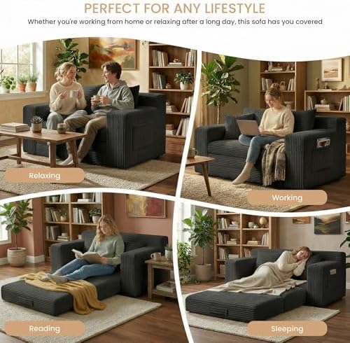 Boneless Loveseat Sofa Bed, Tri-Folding Convertible Futon Sleeper - Image 4