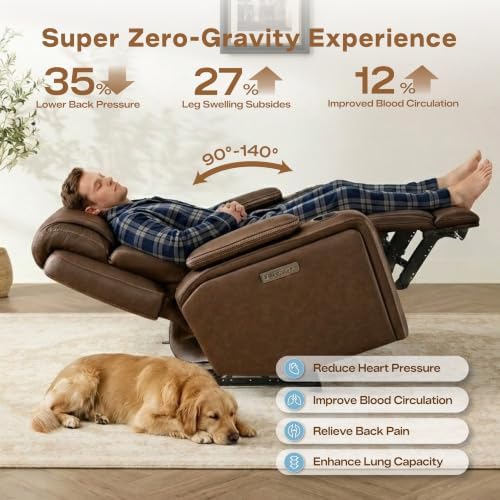 Watson & Whitely Power Reclining Sofa 3-Seat Middle Flip Back, Cafe Brown - Image 4