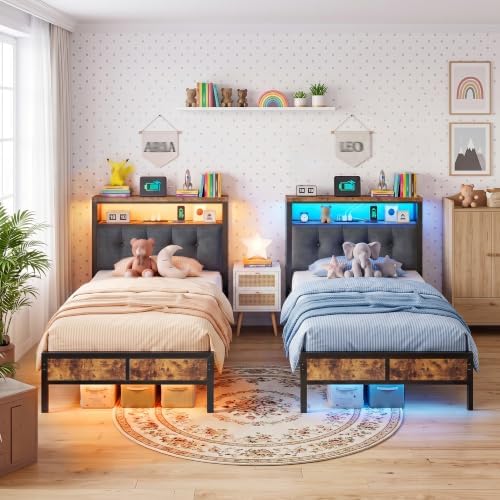 Homkdom Twin Bed Frame with Upholstered Headboard & Charging Station - Image 7