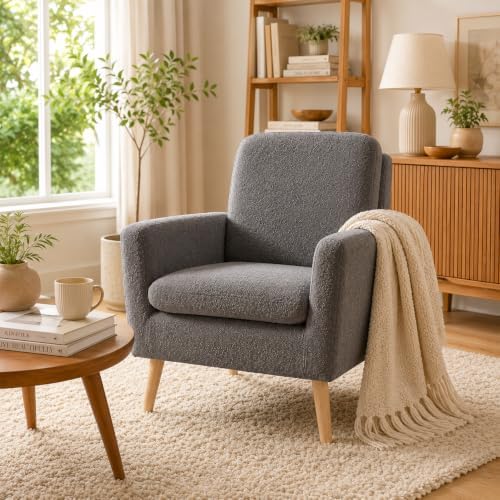 Naomi Home Frida Teddy Fleece Accent Chair, Mid-Century Modern Inspired Armchair by NaomiHome