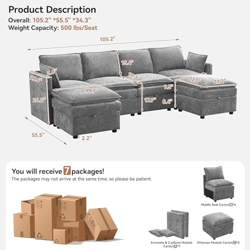105" Cloud Modular 4 Seater Sofa - Image 2