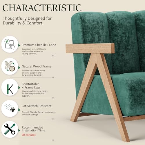 Modern Accent Chair Set of 2 for Living Room Bedroom, Comfy Chenille Reading - Image 4
